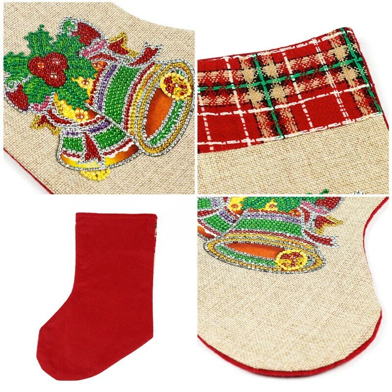 Botas con pintura de diamantes Navidad, bordadas, de lino, calcetines, bolsa de regalo para caramelos, novedad, 5D