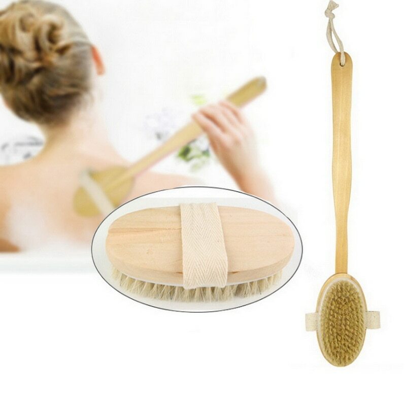 Natural escova de banho de cerdas esfoliante corpo de madeira massagem escova de chuveiro spa mulher homem cuidados com a pele escova de corpo seco