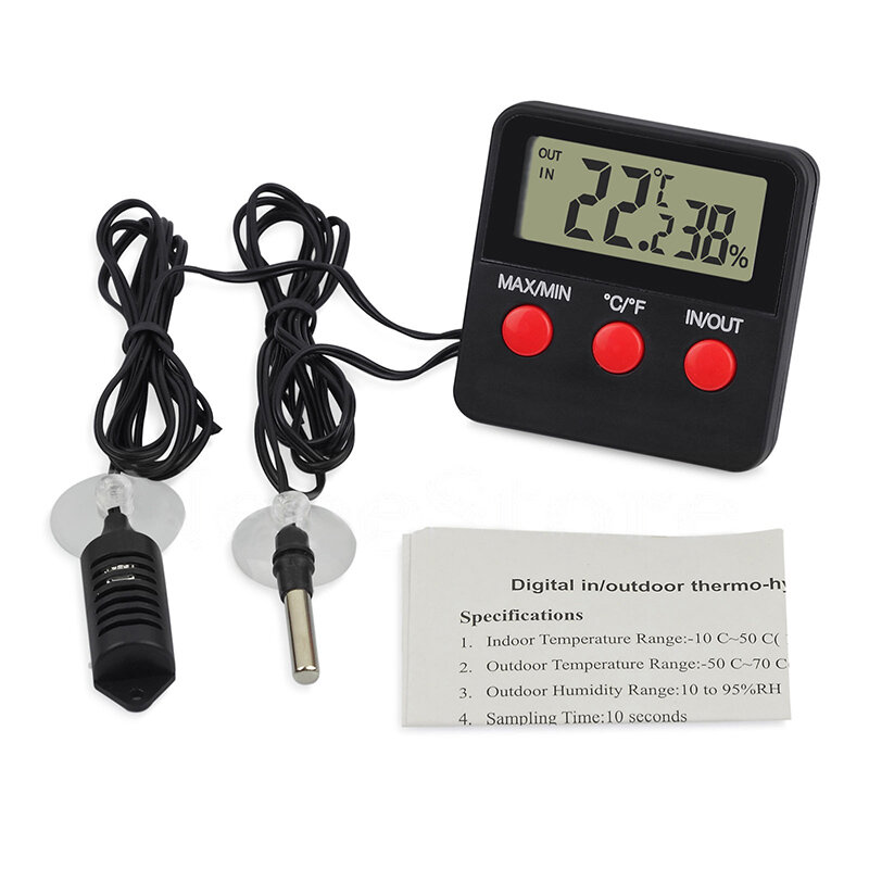 Electronic Thermometer Hygrometer Digital LCD Display Temp Humidity Monitor Meter For Egg Incubator Reptile Tanks