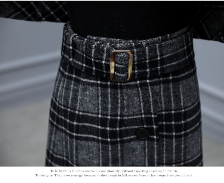 Conjunto de saia feminina 2022 novo outono e inverno de lã xadrez terno jaqueta curto parágrafo casual saia de cintura alta terno de duas peças