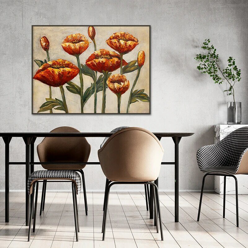 Retro Big Red Flowers Canvas Wall Painting Decor Home Decoration Posters Art Pictures Abstract Print Cuadros Bedroom Living Room