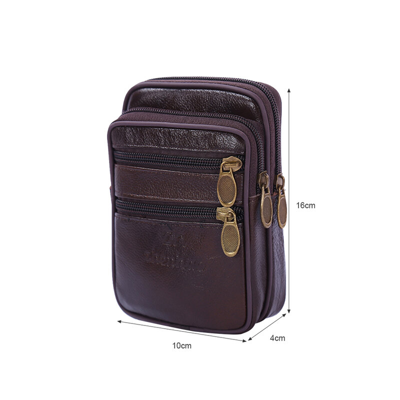 Men's Bag Cowhide Leather Fanny Waist Bag Waterproof Zipper Mobile Phone Purse Pocket Business Casual Belt Bum Pouch