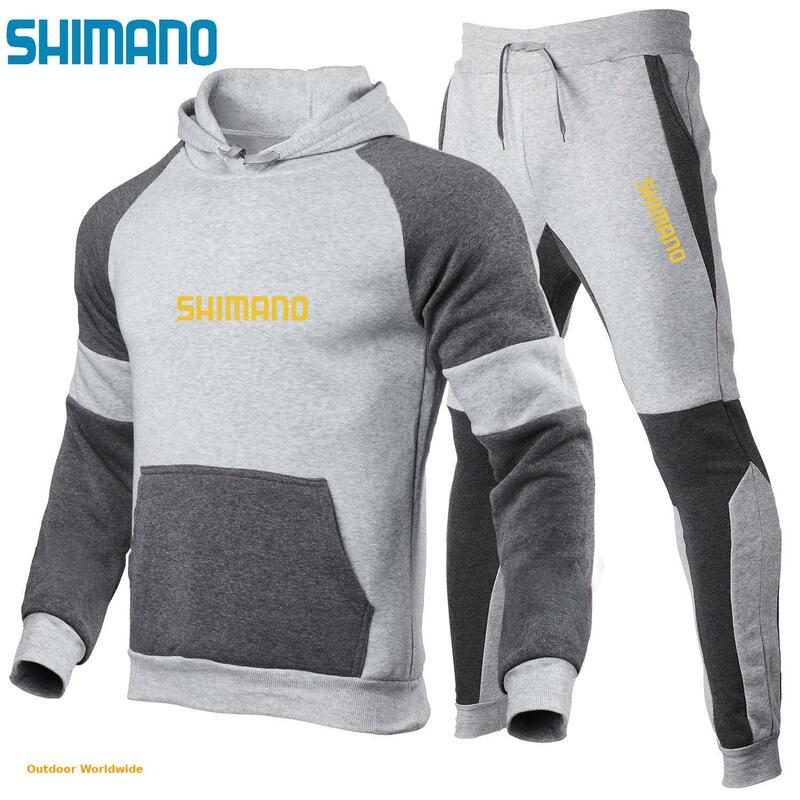 Nowe męskie garnitury wędkarskie Shimanos męskie dresy patchworkowe bluzy z kapturem męskie z kapturem odzież wędkarska męskie 2 szt. + spodnie sportowe