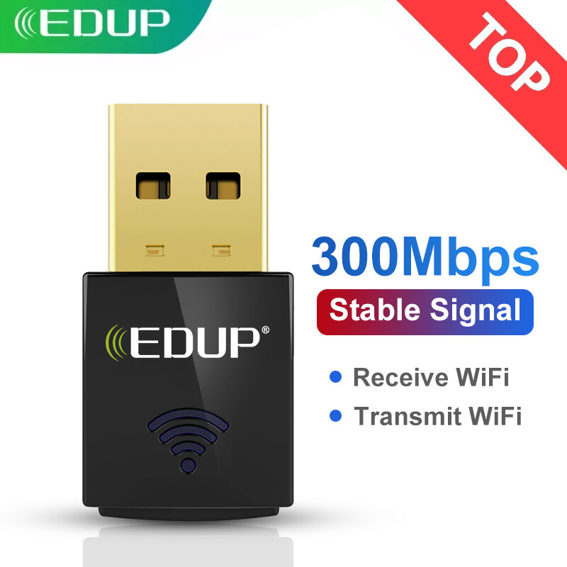 EDUP-adaptador WiFi USB de 300Mbps, Dongle Wifi de velocidad rápida de 2,4 GHz, amplificador de tarjeta de red USB inalámbrico para PC, Windows,MacOS,Linux