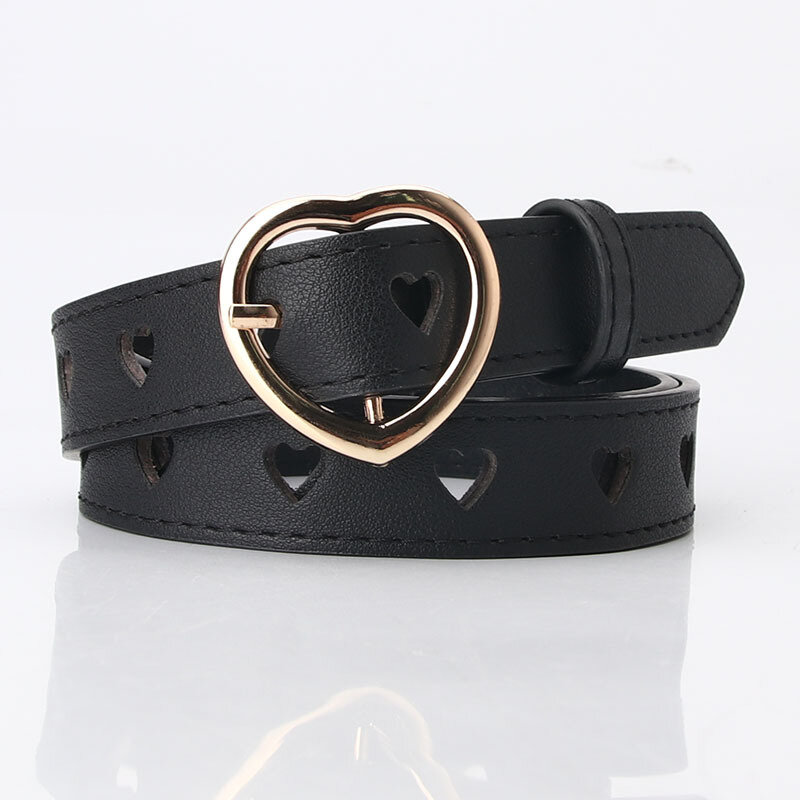 Faux Leather Belt Cute Peach Heart Buckle Belts for Girls Solid Waistband Love Heart Eyelet Grommet Waist Belt