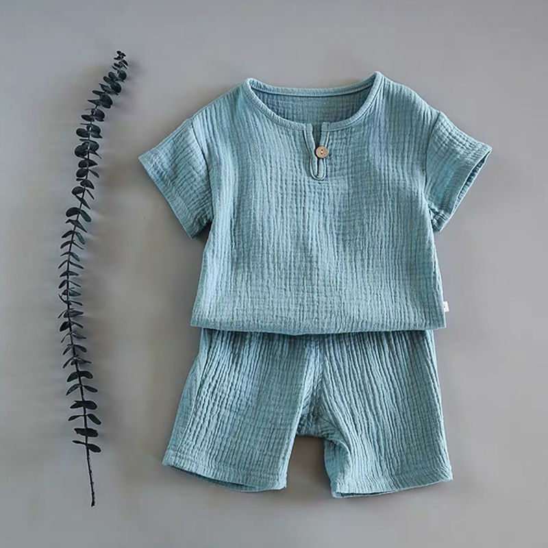 Conjunto de roupa infantil de algodão, roupa vermelha de mangas curtas para meninos e meninas, 2021