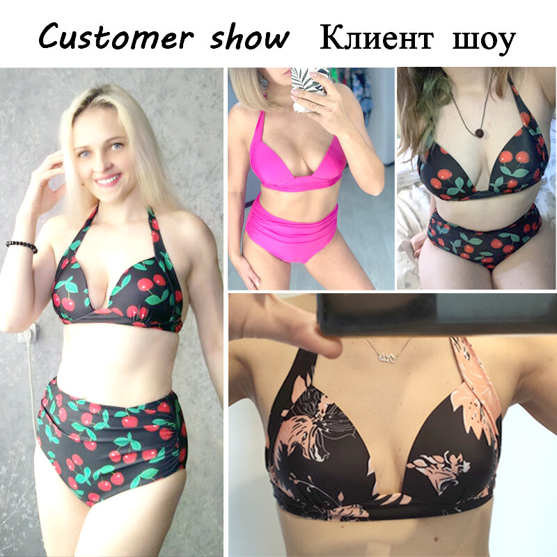 Mossha Hohe taille bikini set Halter badeanzug frau badeanzug weibliche Übergroßen bikini 2021 Floral print bademode frauen neue