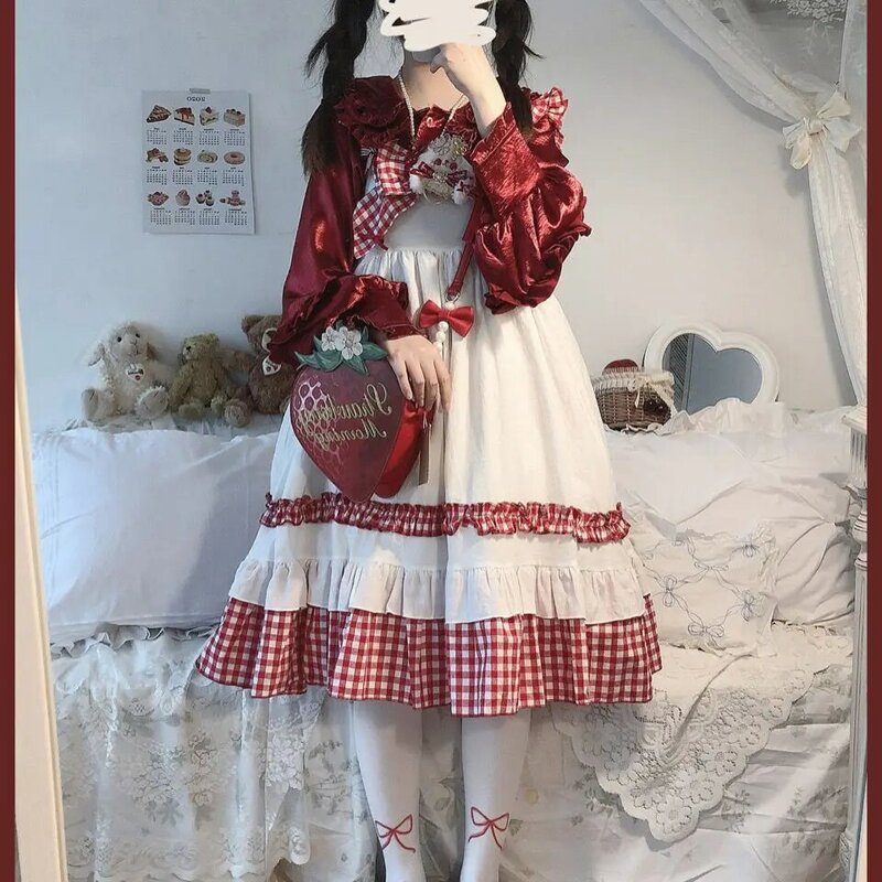 Gagley abito JSK Lolita in stile rurale con fiocco arruffato e pizzo Kawaii-perfetto per ragazze morbide che amano volant ed eleganza