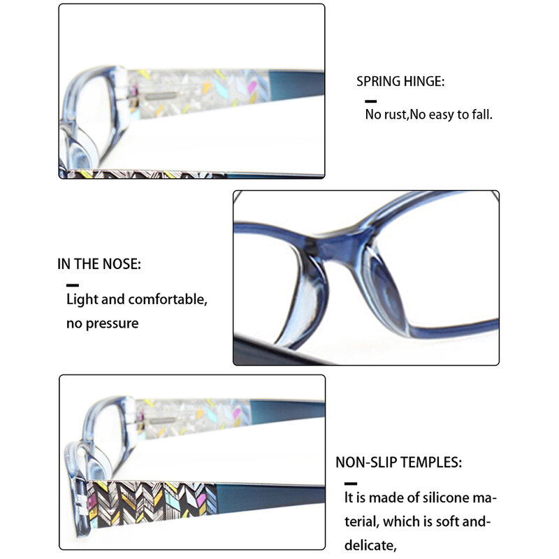 Boncamor 4 팩 독서 용 안경 스프링 경첩 확대 인쇄 된 사원 장식용 안경 남성용 및 여성용 HD 리더 안경