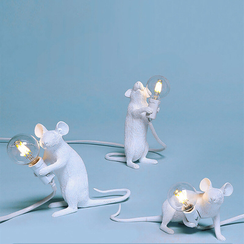 Art Designer Resin Mouse Night Light Desktop Decor Cartoon Creative LED Lighting Children's Room Bedside Lamps Mouse Table Light