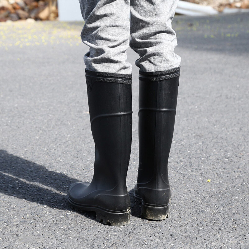 Rainboots نوعية جيدة PVC المطاط كعوب منخفضة عدم الانزلاق الرجال المطر الأحذية منتصف العجل الذكور المياه الأحذية للماء العمل المياه أحذية botas8