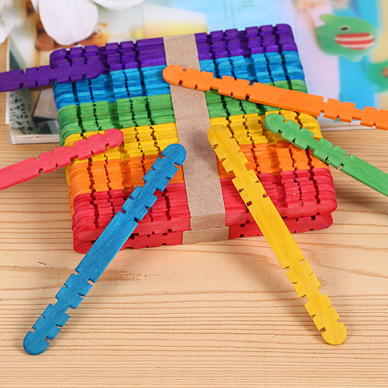 50pcs/pack Wooden Crafts Art For Children DIY Handmade House Ice Cream Stick Colorful Wooden Gift For Children Craft Toys