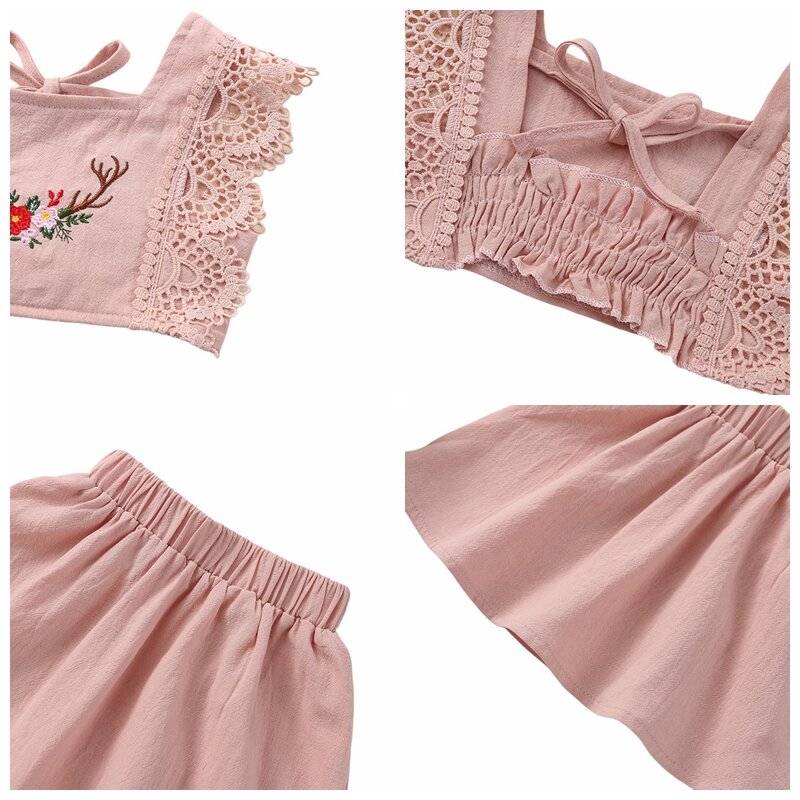 Baywell幼児女の子かわいいスカート服セット幼児キッズガール刺繍トップ2ピース/セット