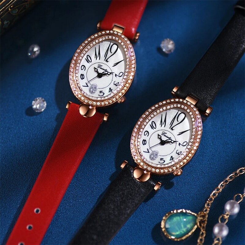 Relojes de cuarzo con diseño de esfera Ovalada para mujer, pequeños, de pulsera, de cuero, a la moda, novedad de 2021