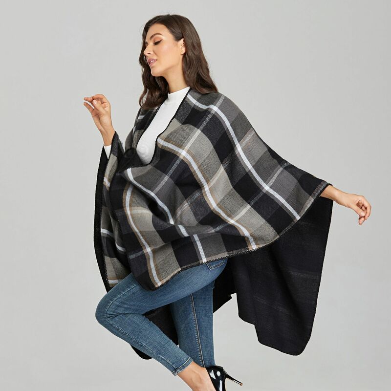 Chal cálido de Cachemira a cuadros para mujer, Ponchos de marca de lujo, capa gruesa, manta Pashmina, invierno, 2021