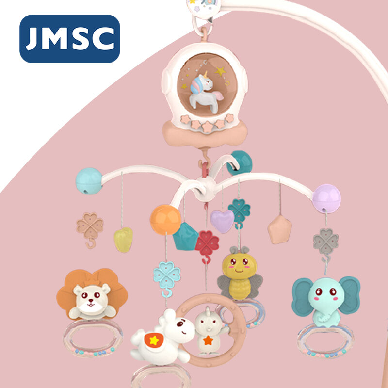 JMSC-sonajeros móviles para cuna de bebé, juguetes de música educativos, campana giratoria para cama, luz nocturna, carrusel de rotación, 0-12M, recién nacidos
