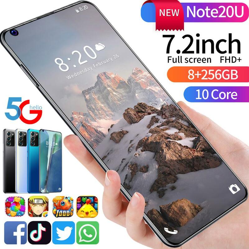 Neueste 7,2 Zoll Note20U Handy Vier Kameras Snapdragon 855 Plus 8GB 256GB Deca Kern Großen Bildschirm 5G 6800mAh Batterie Smartphone