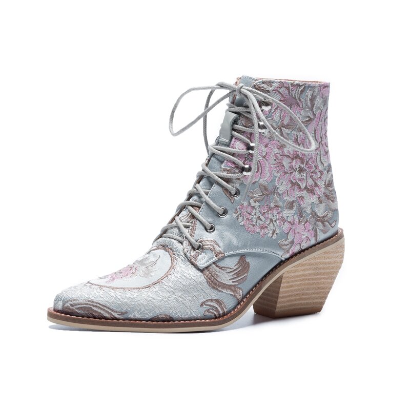 VANGULLส้นสูงฟรีผู้หญิงรองเท้าผู้หญิงฤดูหนาวปักรองเท้าbotines mujer botte Femme bottineดอกไม้