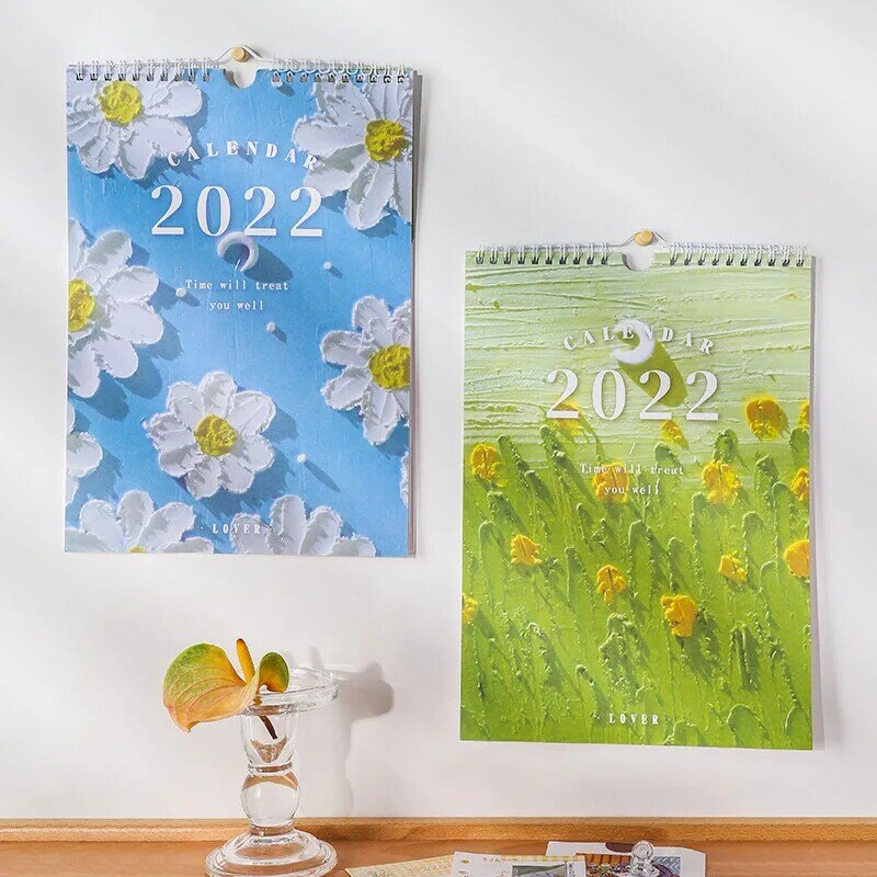 2022 novo kawaii bonito primavera flor calendário bobina calendários de parede agenda criativo mesa datas lembrete calendário planejador sl3132