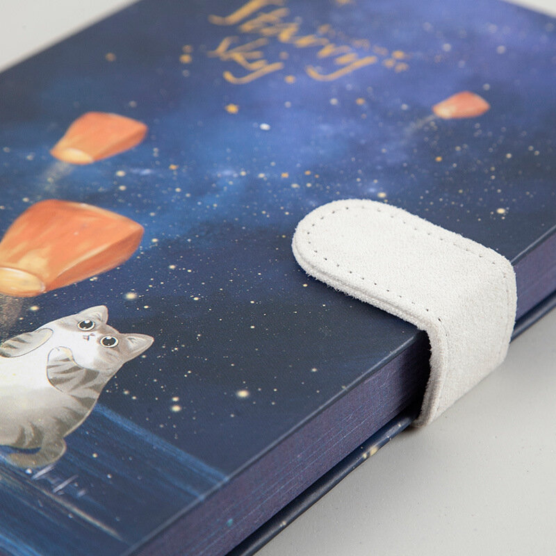 "별이 빛나는 하늘" 하드 커버 일기 귀여운 고양이 저널 공부 노트북 메모장 아름다운 문구 선물