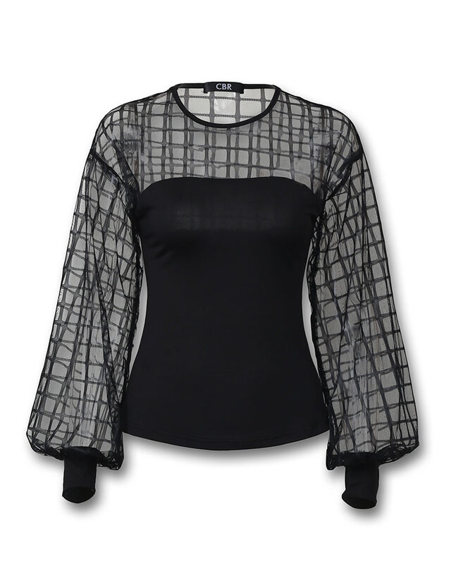 Camisa elegante a la moda para mujer, blusa informal básica de malla de rejilla transparente para fiesta, color negro, 2021