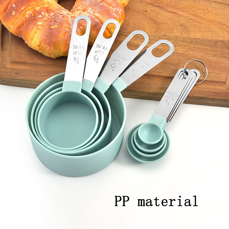 Cucharas multiusos, herramientas de medición de vasos, accesorios para hornear PP, utensilios de cocina con mango de acero inoxidable/plástico, 4 Uds./5 uds./10 Uds.