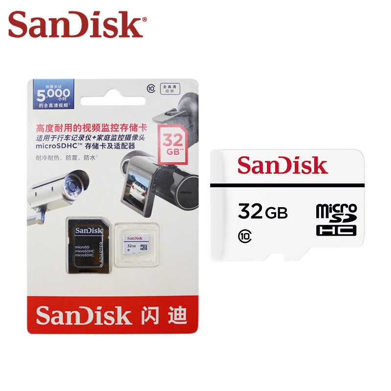 Sandisk micro sd cartão 32gb de alta resistência de monitoramento de vídeo cartão de memória classe 10 até 20 mb/s tf cartão 32gb