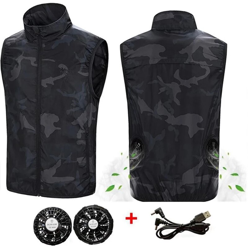 ผู้ชายลวงตาฤดูร้อนเครื่องปรับอากาศพัดลม Cooling Vest USB ชาร์จ Cooling กีฬา Man เสื้อกั๊ก Outdoor Cooling