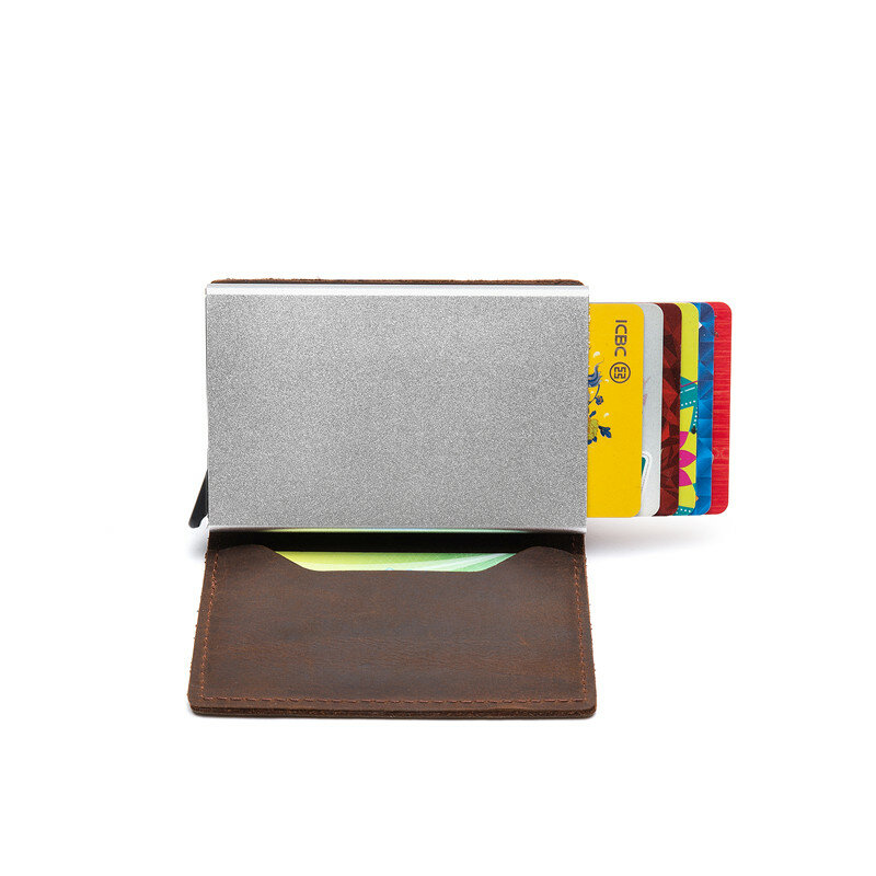 ZOVYVOL 2021 RFID antykradzieżowe etui na karty kredytowe oryginalne skórzane aluminiowe pudełko Slim cienka inteligentna nowa karta Case Clutch Bounce Wallet