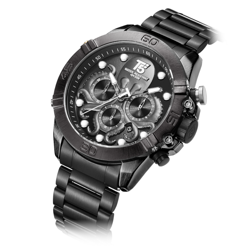 T5 Luxe Rose Goud Roze Zwart Merk Man Quartz Chronograaf Waterdicht Mode Heren Horloge Sport Horloges Mannen Horloges