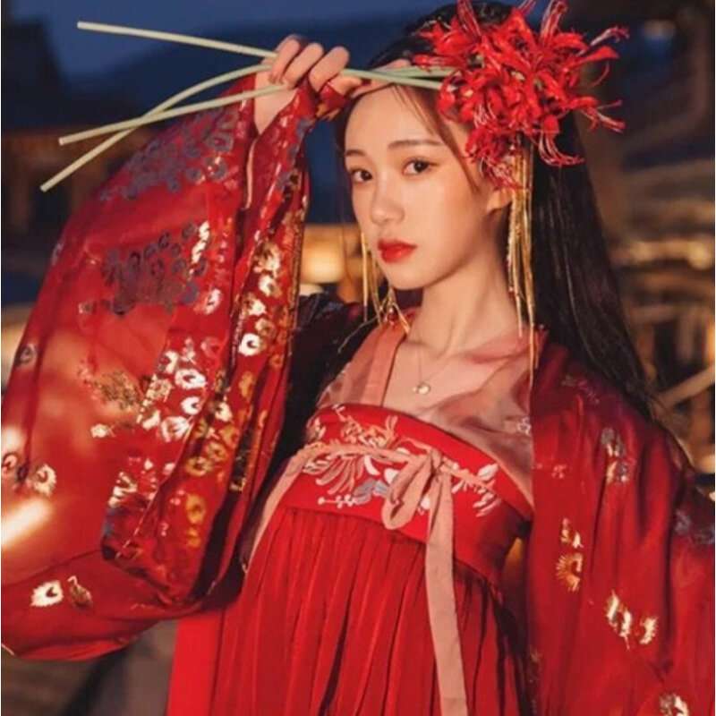 Czerwona sukienka Hanfu ludowy kostium taneczny chińskie tradycyjne narodowe bajki kostium starożytna dynastia Han księżniczka stroje sceniczne SL1719