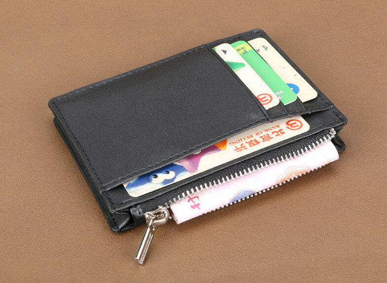 Slim Genuine Leather Visiting Cards Zipper Wallet Business Bank Card Holder Cowhide Cardholder Bus Card Holder Coin Purse