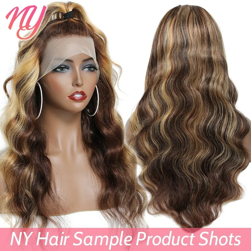 Peluca de cabello humano ondulado para mujer, postizo de encaje Frontal HD brasileño, resaltado, color rubio degradado, 13x4, 4x4