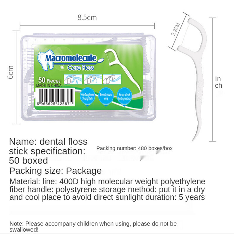 50 pçs macromolécula cuidados floss dental flosser picaretas palitos dentes vara escova de limpeza interdental fio dental oral