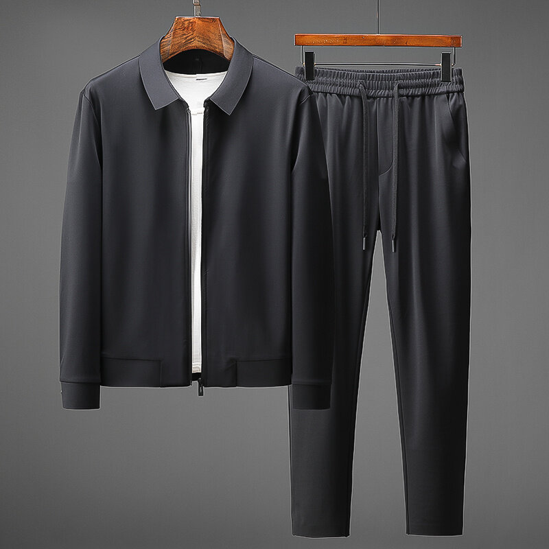 High end seamless cut lapel jacket two piece set autumn men's slim fit breathable sports leisure suit men's