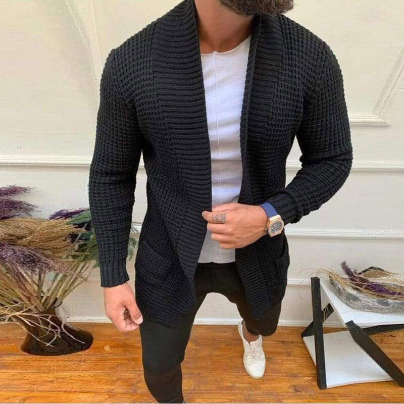 Casacos de camisola masculina nova moda 2022 outono 'fino longo cor sólida casaco de malha casual cardigan manga comprida malhas topos