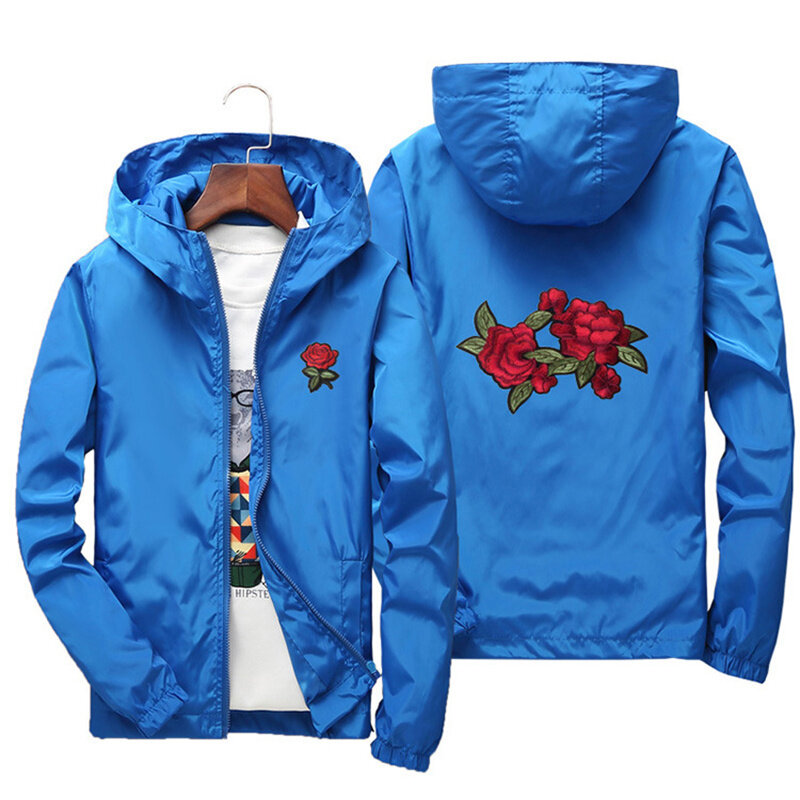 Veste brodée de fleurs de Rose pour homme, coupe-vent à capuche, protection solaire, grande taille, livraison directe, S-7XL