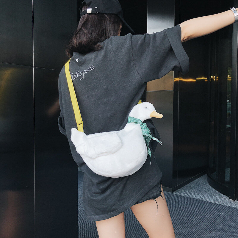 Bolsa de ombro de pelúcia de pato feminina, bolsa de ombro crossbody de desenho animado, mini bolsa mensageiro, carteira, bolsa de viagem
