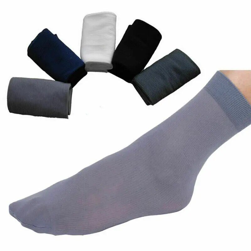 10 pares de meias masculinas de verão, meias finas de seda, alta elasticidade, nylon respirável, meias curtas de bambu, meias refrescantes masculinas