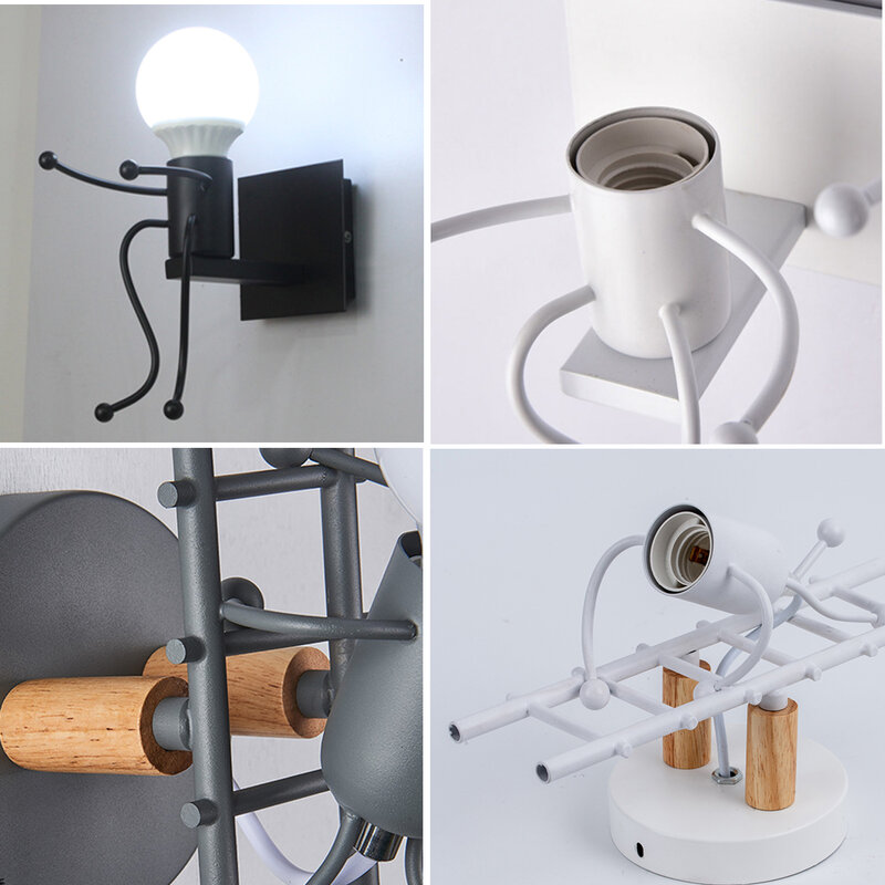 Nordic โคมไฟติดผนังขนาดเล็ก Man เหล็กไฟโลหะ Simple Robot Sconce โคมไฟสำหรับ Art Decor Light
