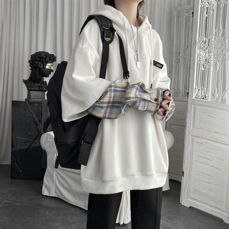 Y2k-ヴィンテージの女性用フード付きスウェットシャツ,特大のストリートウェア,長袖セーター,韓国のグランジチェックスプライス