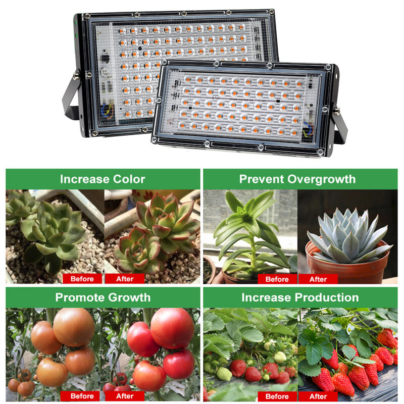 Фитолампа светодиодная полного спектра для выращивания растений, 50 Вт, 220 Вт, 100 светодиодный