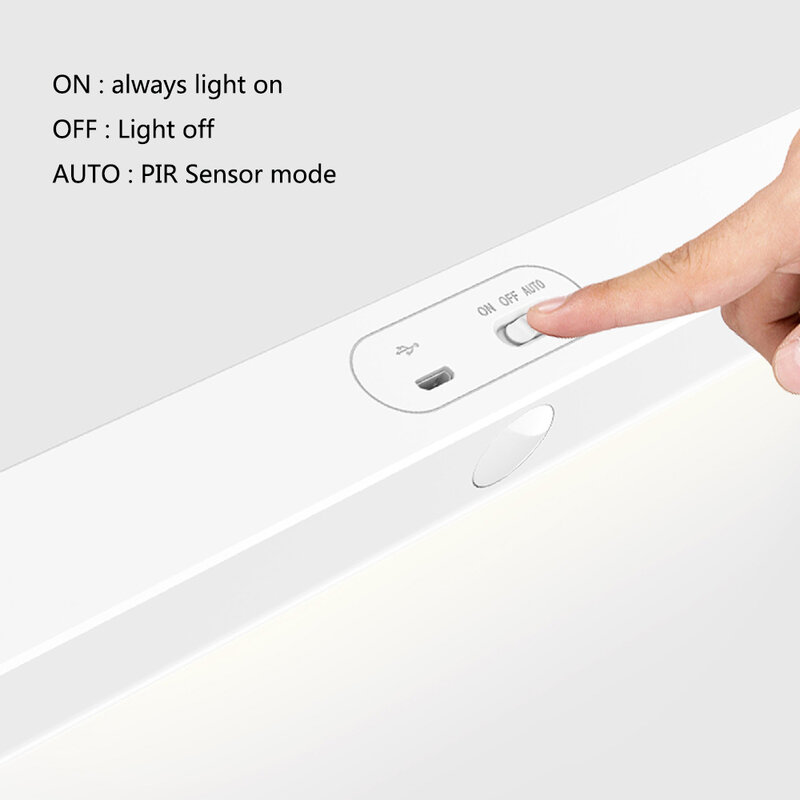 Pir Motion Sensor Onder Kast Licht Voor Keuken Slaapkamer Kast Kledingkast Usb Oplaadbare Draadloze Led Licht Bar Auto Op/off