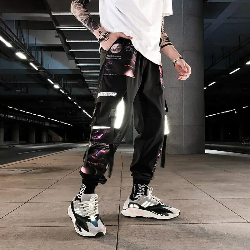 #W106 Purple Pantalones bombachos con estampado informal para hombre y mujer,Joggers masculinos de estilo Hip Hop,largos hasta el tobillo 