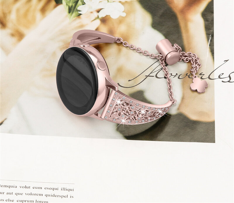 Pulsera de acero inoxidable para Samsung Galaxy Watch, pulsera de lujo de 20mm, 22mm, 42mm y 46mm con diamantes para mujer