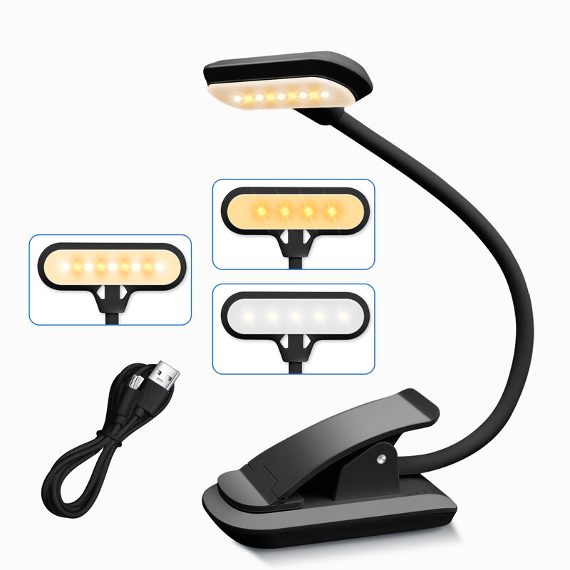 Rechargeable Mini LED Book Light Adjustable USB Desk Light Flexible Clip-on Book Lamp ABS Night Reading Desk Table Lamp 3 Levels