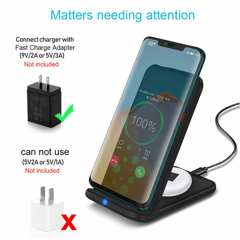15W Qi Wireless Charger 2 in 1 for Samsung S21 S20 S10 Note 20 Fast Charging Stand For iPhone 12 11 Pro XS XR X 8 Airpods Pro