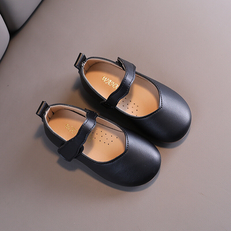 Zapatos básicos Mary Janes para niñas, zapatillas informales antideslizantes para bebés, de cuero, color blanco y negro