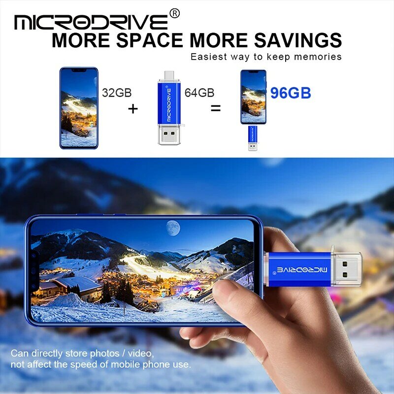Pendrive de Metal OTG tipo C, Memoria flash usb de 8GB, 16GB, 32GB, 128GB, 256GB