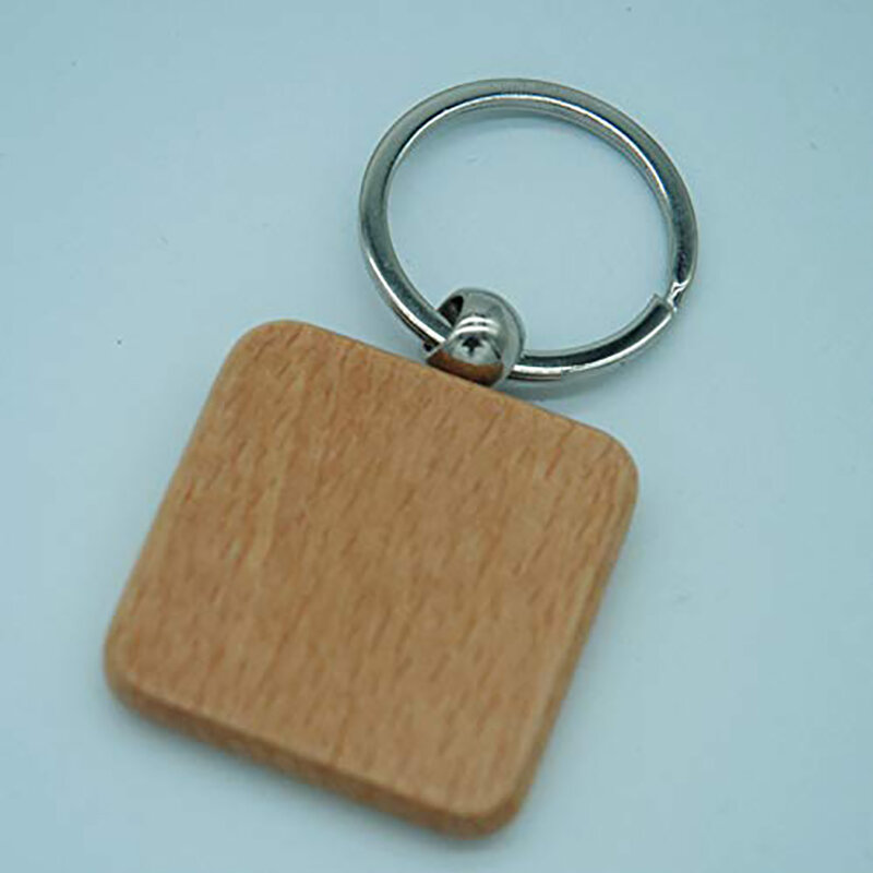 Porte-clés carré vierge en bois, étiquette cadeau, bricolage, 60 pièces